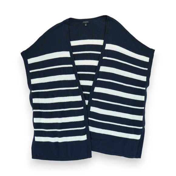 NWOT Talbots Cardigan Sweater Poncho Open Front Navy Blue Striped Wrap Vest M/L - Picture 1 of 5